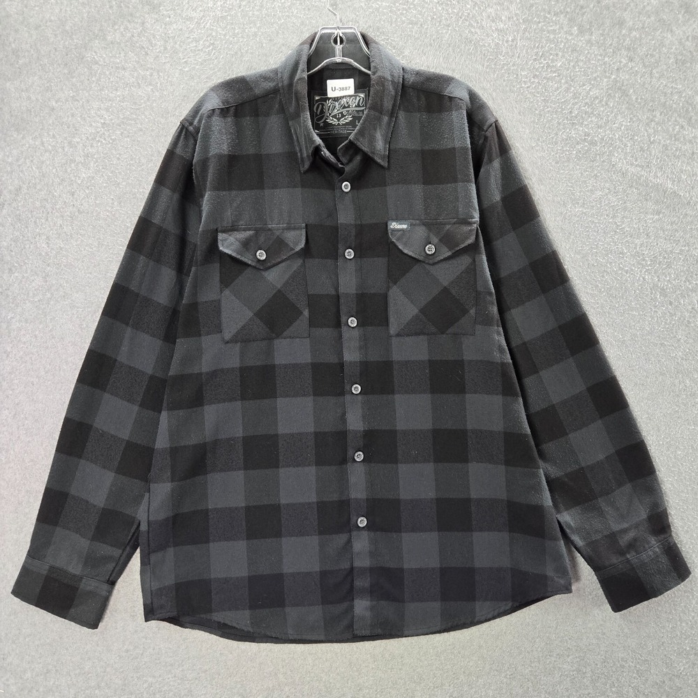 Dixxon Flannel Men Button Up Shirt Large Gray Buffalo Plaid Heritage READ